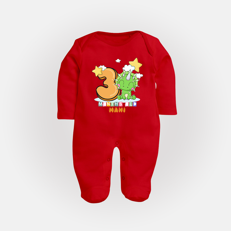 Make Your BabyÕs 3rd Month Extra Special With Our Customized Baby Sleep Suit - RED - New Born (Chest 7.5")