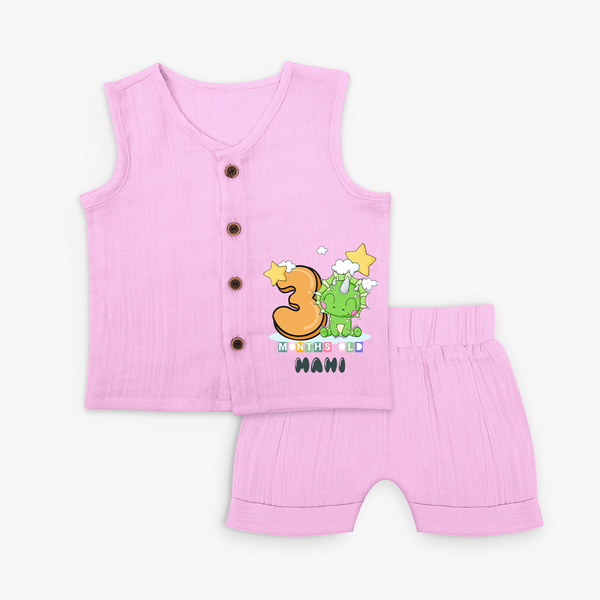 Custom Baby Jabla Set for 3 Month Milestone | Soft Cotton Jabla Set | Personalized Name Print - BABY PINK - 0 - 3 Months Old (Chest 9.8")
