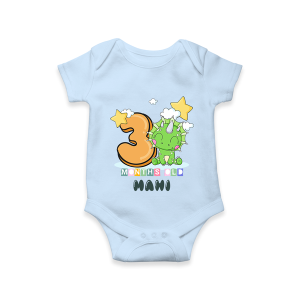 Custom Baby Romper/Onesie for 3 Month Milestone | Soft Cotton Bodysuit | Personalized Name Print - BABY BLUE - New Born (Chest 14")