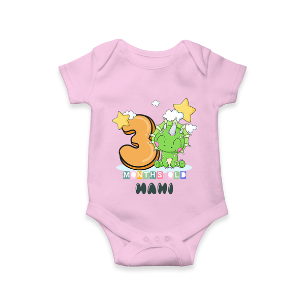 Custom Baby Romper/Onesie for 3 Month Milestone | Soft Cotton Bodysuit | Personalized Name Print - BABY PINK - New Born (Chest 14")