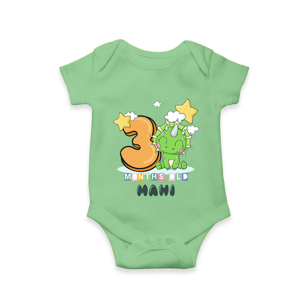 Custom Baby Romper/Onesie for 3 Month Milestone | Soft Cotton Bodysuit | Personalized Name Print - GREEN - New Born (Chest 14")