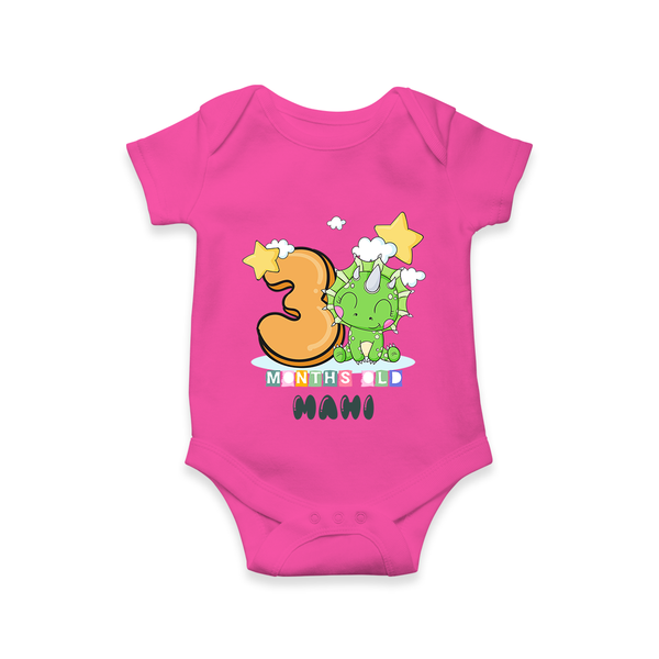 Custom Baby Romper/Onesie for 3 Month Milestone | Soft Cotton Bodysuit | Personalized Name Print - HOT PINK - New Born (Chest 14")