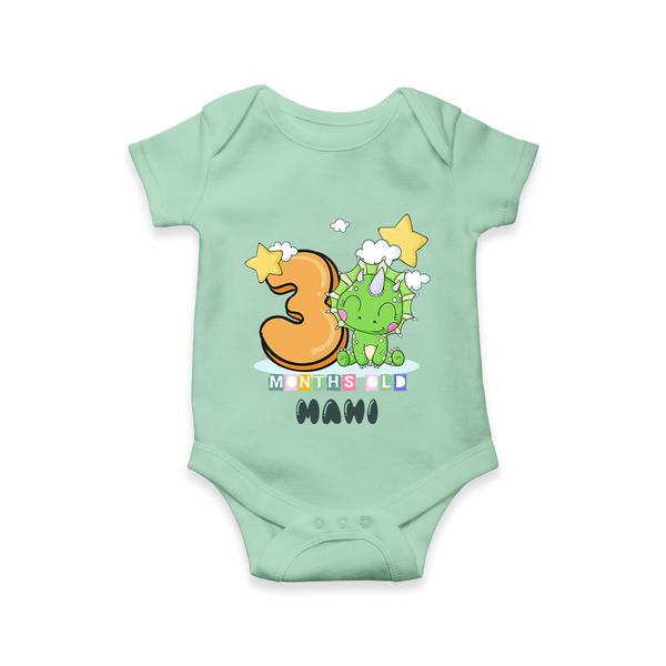 Custom Baby Romper/Onesie for 3 Month Milestone | Soft Cotton Bodysuit | Personalized Name Print - MINT GREEN - New Born (Chest 14")