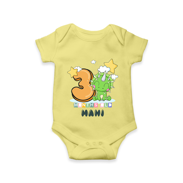 Custom Baby Romper/Onesie for 3 Month Milestone | Soft Cotton Bodysuit | Personalized Name Print - PASTEL YELLOW - New Born (Chest 14")