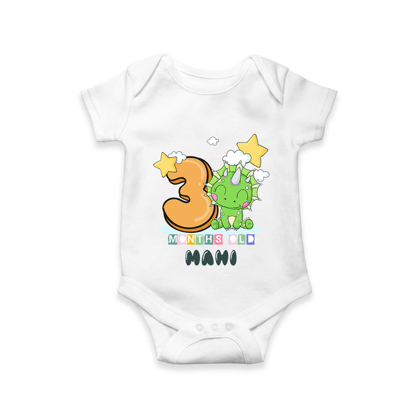 Custom Baby Romper/Onesie for 3 Month Milestone | Soft Cotton Bodysuit | Personalized Name Print - WHITE - New Born (Chest 14")