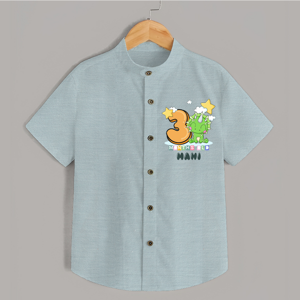 Custom Baby Shirt for 3 Month Milestone | Soft Cotton Shirt | Personalized Name Print - ARCTIC BLUE - 0 - 6 Months Old (Chest 23")