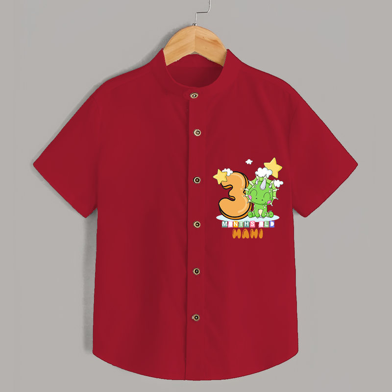 Celebrate The Third Month Birthday Customised Shirt - RED - 0 - 6 Months Old (Chest 21")