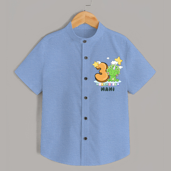 Custom Baby Shirt for 3 Month Milestone | Soft Cotton Shirt | Personalized Name Print - SKY BLUE - 0 - 6 Months Old (Chest 23")