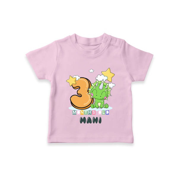 Custom Baby T-Shirt for 3 Month Milestone | Soft Cotton T-Shirt | Personalized Name Print - BABY PINK - 0-5 Months Old (Chest 17")
