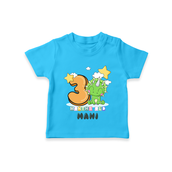 Custom Baby T-Shirt for 3 Month Milestone | Soft Cotton T-Shirt | Personalized Name Print - SKY BLUE - 0-5 Months Old (Chest 17")