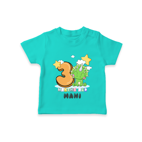 Custom Baby T-Shirt for 3 Month Milestone | Soft Cotton T-Shirt | Personalized Name Print - TEAL - 0-5 Months Old (Chest 17")