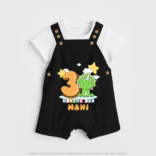 Custom Baby Dungaree Set for 3 Month Milestone | Soft Cotton Dungaree Set | Personalized Name Print - BLACK - 0 - 5 Months Old (Chest 18")