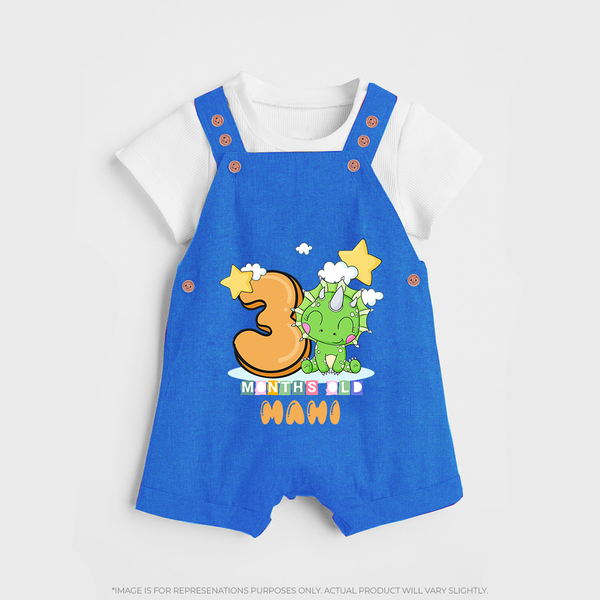 Custom Baby Dungaree Set for 3 Month Milestone | Soft Cotton Dungaree Set | Personalized Name Print - COBALT BLUE - 0 - 5 Months Old (Chest 18")