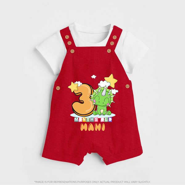Custom Baby Dungaree Set for 3 Month Milestone | Soft Cotton Dungaree Set | Personalized Name Print - RED - 0 - 5 Months Old (Chest 18")