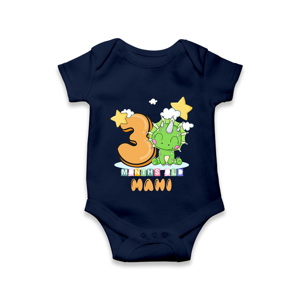 Custom Baby Romper/Onesie for 3 Month Milestone | Soft Cotton Bodysuit | Personalized Name Print - NAVY BLUE - New Born (Chest 14")