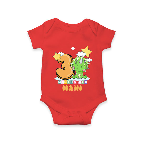 Custom Baby Romper/Onesie for 3 Month Milestone | Soft Cotton Bodysuit | Personalized Name Print - RED - New Born (Chest 14")