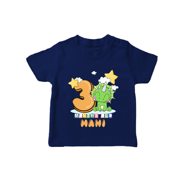 Custom Baby T-Shirt for 3 Month Milestone | Soft Cotton T-Shirt | Personalized Name Print - NAVY BLUE - 0-5 Months Old (Chest 17")