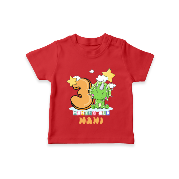Custom Baby T-Shirt for 3 Month Milestone | Soft Cotton T-Shirt | Personalized Name Print - RED - 0-5 Months Old (Chest 17")