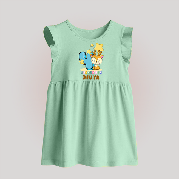 Custom Baby Baby Frock for 4 Month Milestone | Soft Cotton Baby Frock | Personalized Name Print - MINT GREEN - 0 - 3 Months Old (Chest 17")