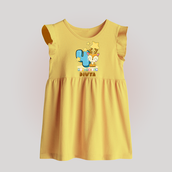 Custom Baby Baby Frock for 4 Month Milestone | Soft Cotton Baby Frock | Personalized Name Print - PASTEL YELLOW - 0 - 3 Months Old (Chest 17")