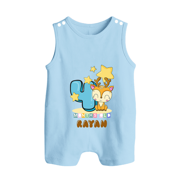 Custom Baby Romper Suit/ Sleeveless Romper for 4 Month Milestone | Soft Cotton Romper Suit/ Sleeveless Romper | Personalized Name Print - BABY BLUE - 0 - 5 Months Old (Chest 18")