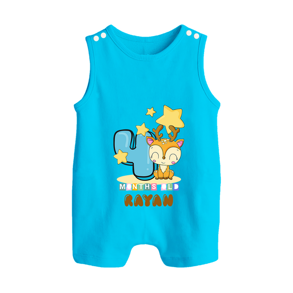 Custom Baby Romper Suit/ Sleeveless Romper for 4 Month Milestone | Soft Cotton Romper Suit/ Sleeveless Romper | Personalized Name Print - SKY BLUE - 0 - 5 Months Old (Chest 18")
