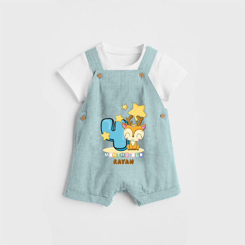 Celebrate The Fourth Month Birthday Customised Dungaree set - ARCTIC BLUE - 0 - 5 Months Old (Chest 17")