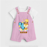Custom Baby Dungaree Set for 4 Month Milestone | Soft Cotton Dungaree Set | Personalized Name Print - BABY PINK - 0 - 5 Months Old (Chest 18")