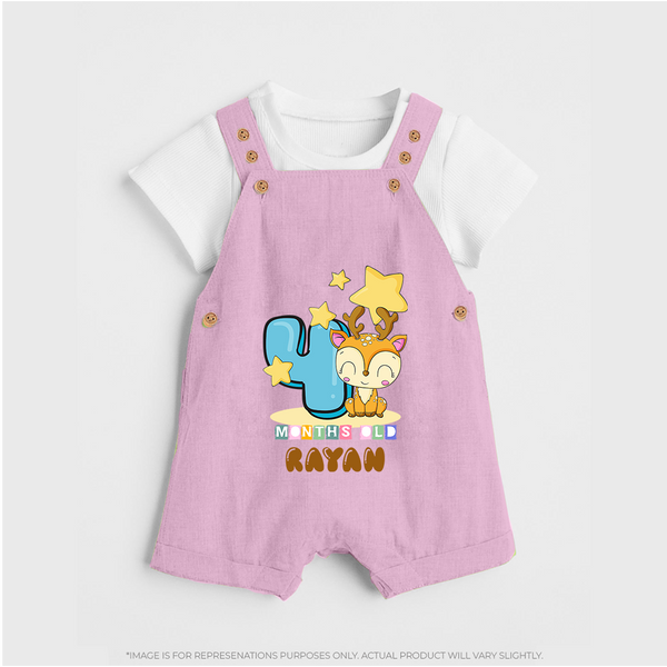 Custom Baby Dungaree Set for 4 Month Milestone | Soft Cotton Dungaree Set | Personalized Name Print - BABY PINK - 0 - 5 Months Old (Chest 18")