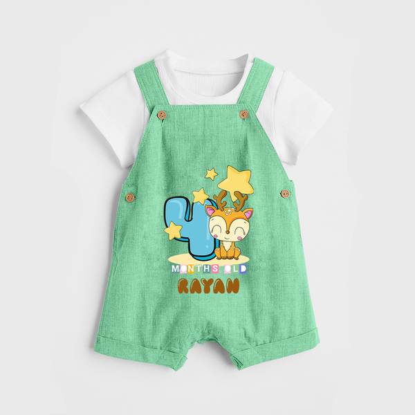 Custom Baby Dungaree Set for 4 Month Milestone | Soft Cotton Dungaree Set | Personalized Name Print - GREEN - 0 - 5 Months Old (Chest 18")