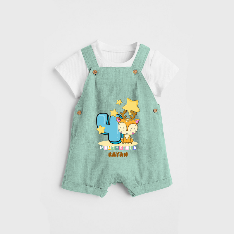 Celebrate The Fourth Month Birthday Customised Dungaree set - LIGHT GREEN - 0 - 5 Months Old (Chest 17")