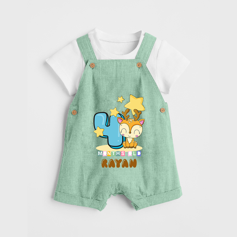 Custom Baby Dungaree Set for 4 Month Milestone | Soft Cotton Dungaree Set | Personalized Name Print - MINT GREEN - 0 - 5 Months Old (Chest 18")