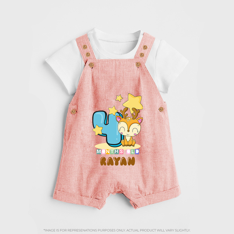 Custom Baby Dungaree Set for 4 Month Milestone | Soft Cotton Dungaree Set | Personalized Name Print - PEACH - 0 - 5 Months Old (Chest 18")