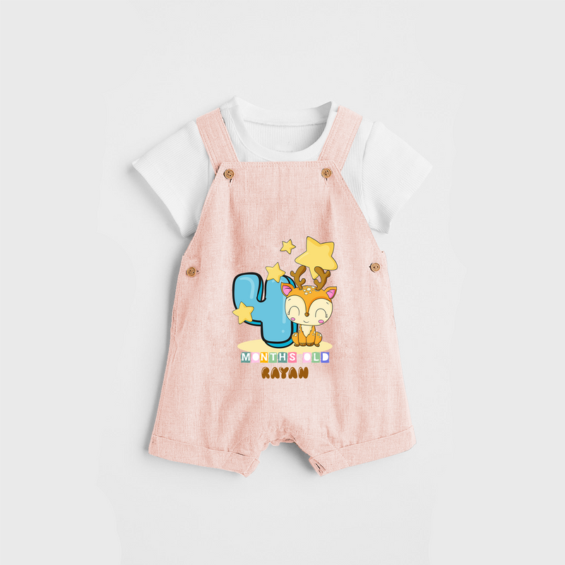 Celebrate The Fourth Month Birthday Customised Dungaree set - PEACH - 0 - 5 Months Old (Chest 17")