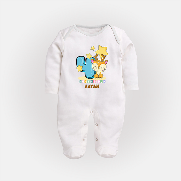 Make Your BabyÕs 4th Month Extra Special With Our Customized Baby Sleep Suit - WHITE - New Born (Chest 7.5")