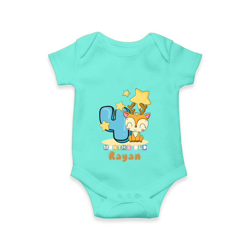 Celebrate The Fourth Month Birthday Customised Romper - ARCTIC BLUE - 0 - 3 Months Old (Chest 16")