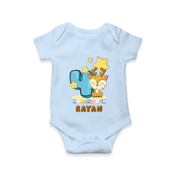 Custom Baby Romper/Onesie for 4 Month Milestone | Soft Cotton Bodysuit | Personalized Name Print - BABY BLUE - New Born (Chest 14")