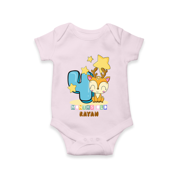 Celebrate The Fourth Month Birthday Customised  Romper - BABY PINK - 0 - 3 Months Old (Chest 16")