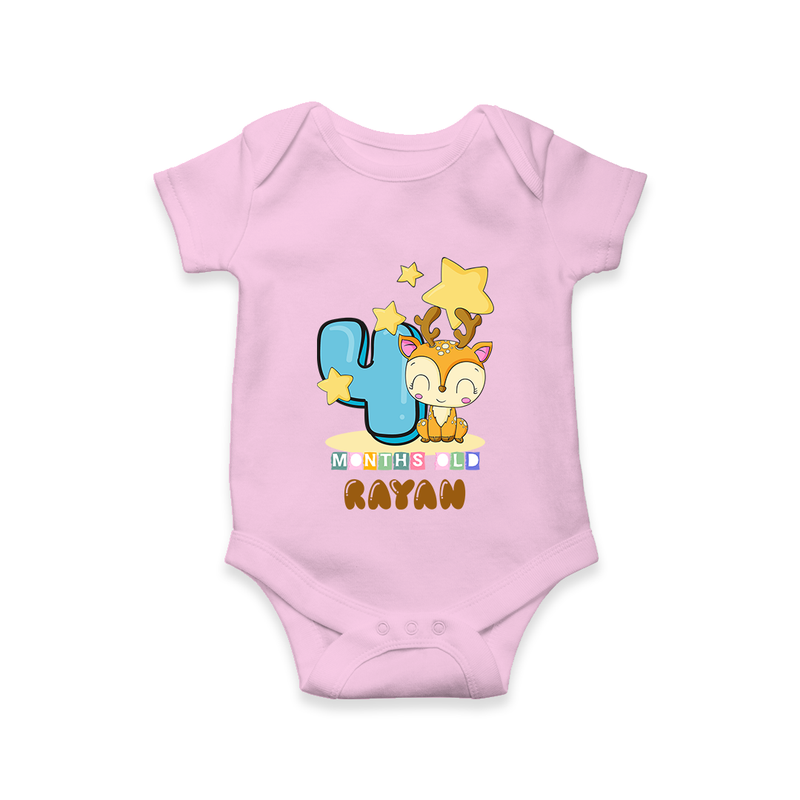 Custom Baby Romper/Onesie for 4 Month Milestone | Soft Cotton Bodysuit | Personalized Name Print - BABY PINK - New Born (Chest 14")