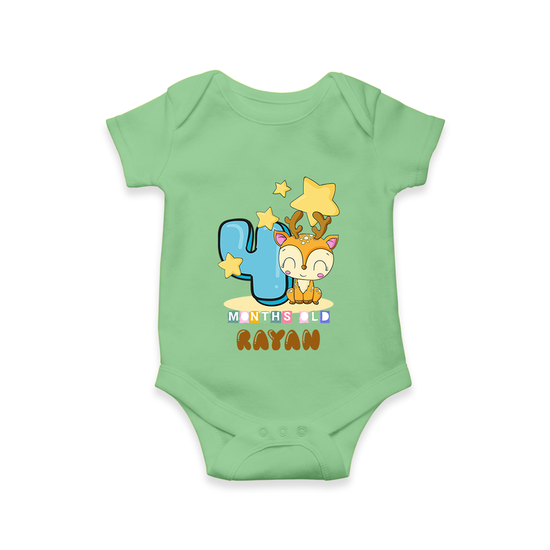 Custom Baby Romper/Onesie for 4 Month Milestone | Soft Cotton Bodysuit | Personalized Name Print - GREEN - New Born (Chest 14")