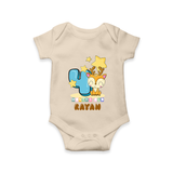 Custom Baby Romper/Onesie for 4 Month Milestone | Soft Cotton Bodysuit | Personalized Name Print - IVORY - New Born (Chest 14")