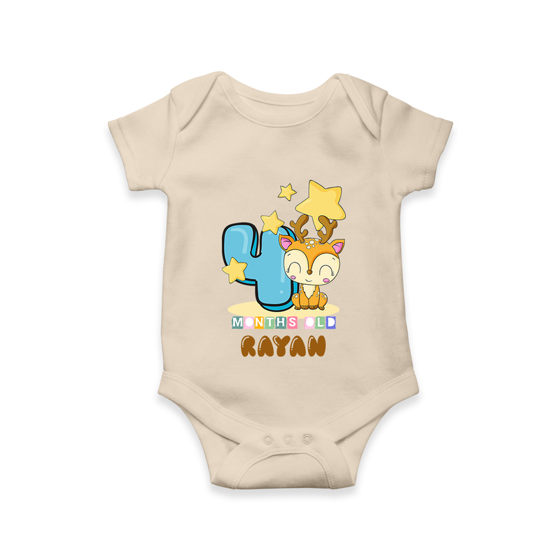 Custom Baby Romper/Onesie for 4 Month Milestone | Soft Cotton Bodysuit | Personalized Name Print - IVORY - New Born (Chest 14")