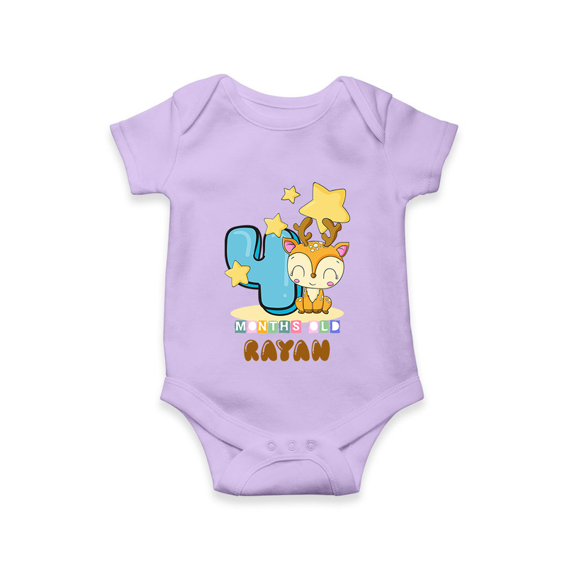 Custom Baby Romper/Onesie for 4 Month Milestone | Soft Cotton Bodysuit | Personalized Name Print - LILAC - New Born (Chest 14")