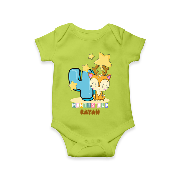 Celebrate The Fourth Month Birthday Customised  Romper - LIME GREEN - 0 - 3 Months Old (Chest 16")