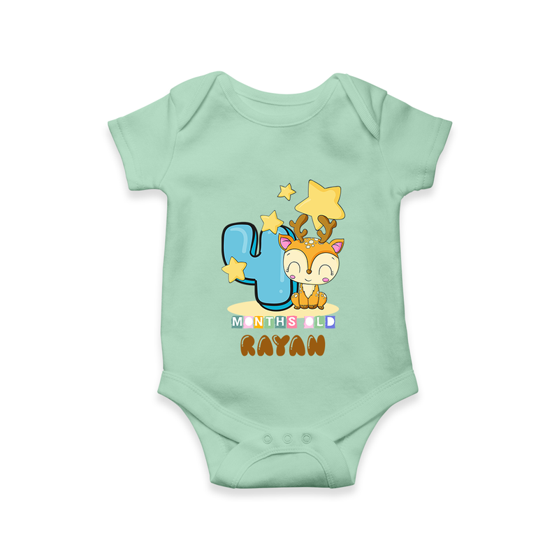 Custom Baby Romper/Onesie for 4 Month Milestone | Soft Cotton Bodysuit | Personalized Name Print - MINT GREEN - New Born (Chest 14")