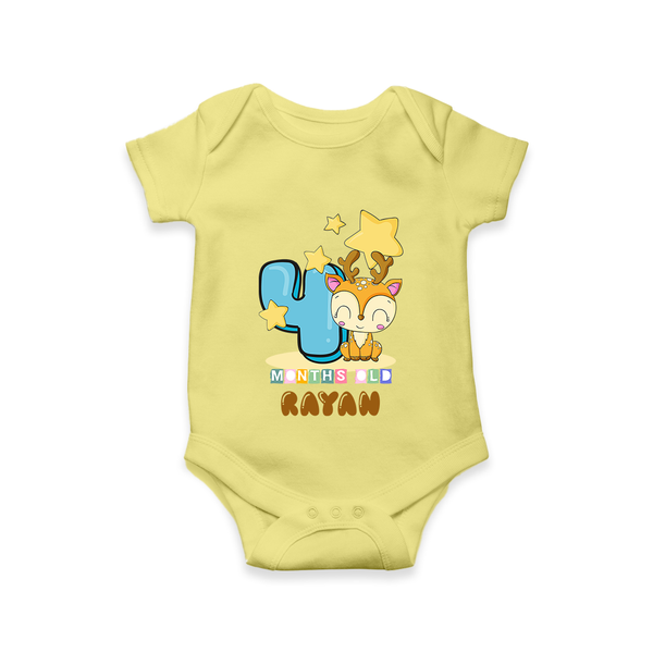 Custom Baby Romper/Onesie for 4 Month Milestone | Soft Cotton Bodysuit | Personalized Name Print - PASTEL YELLOW - New Born (Chest 14")