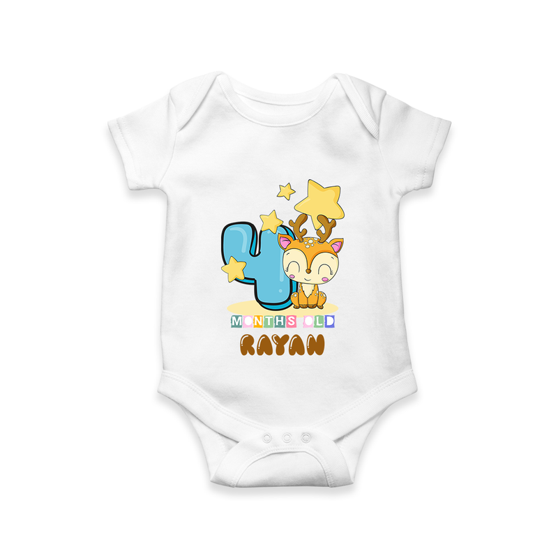 Custom Baby Romper/Onesie for 4 Month Milestone | Soft Cotton Bodysuit | Personalized Name Print - WHITE - New Born (Chest 14")