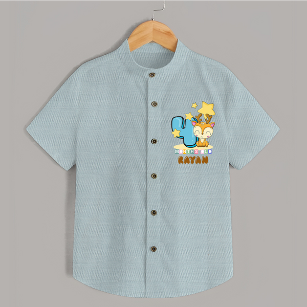 Custom Baby Shirt for 4 Month Milestone | Soft Cotton Shirt | Personalized Name Print - ARCTIC BLUE - 0 - 6 Months Old (Chest 23")