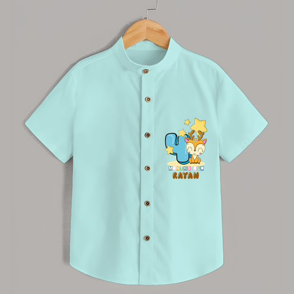 Celebrate The Fourth Month Birthday Customised Shirt - ARCTIC BLUE - 0 - 6 Months Old (Chest 21")