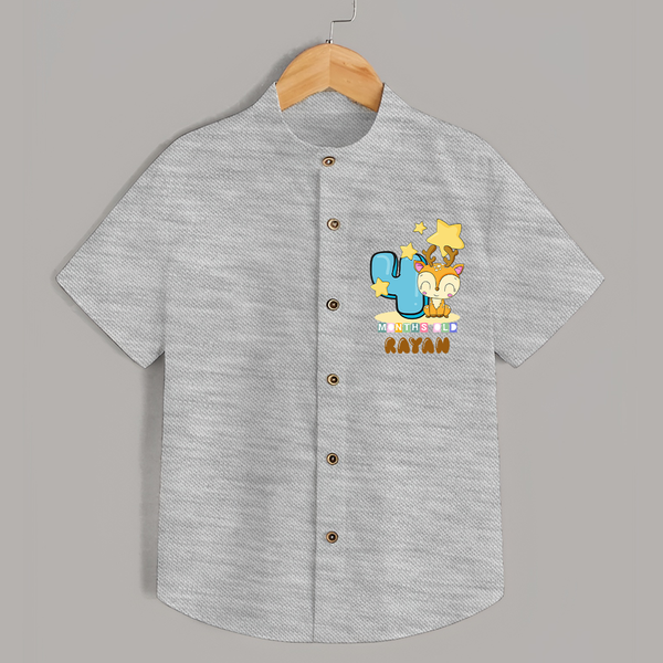Custom Baby Shirt for 4 Month Milestone | Soft Cotton Shirt | Personalized Name Print - GREY - 0 - 6 Months Old (Chest 23")